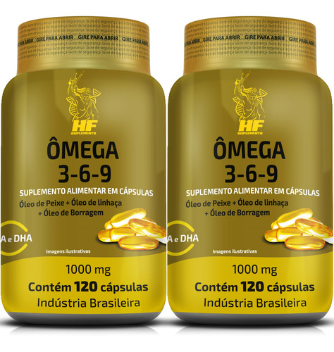 Imagem 1 de 6 de Kit 2 Ômega 3-6-9 (peixe+linhaça+borragem) 1.000 Mg - 240cps