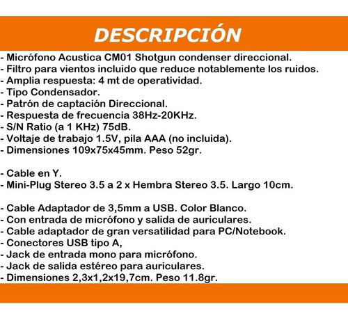 Microfono Condenser Cm01 + Cable Y Smartphone Camara Pc