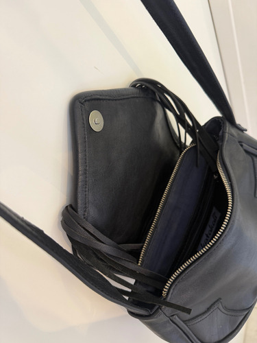 Cartera Katakali Cuero Auténtico Negro Lisa Plateado Negro (Usado)