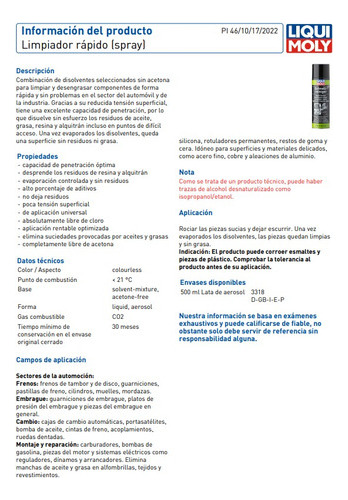 Limpiador Desengrasante Especial Liqui Moly 500 Ml