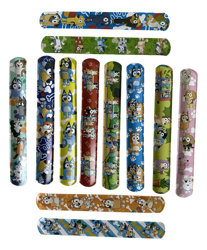Pack 12 Pulseras Cumpleaños Diseño Bluey Niños Fiestas