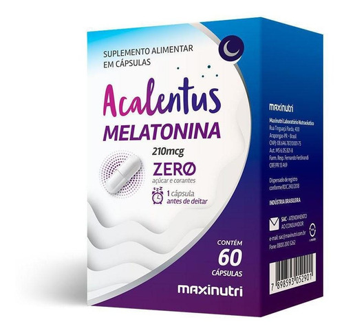 Melatonina 0,21mg Suplemento Com 60 Cápsulas Maxinutri Sabor Sem sabor