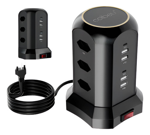 Extensão Tomada De Torre 9tomadas 4usb 2type-c Coibeu Preto