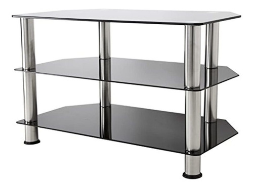 Mueble Para Tv De Metal Plateado Y Cristal Templado Negro.