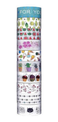 Juego De 10 Rollos De Cintas Washi Con Diseños Varios B