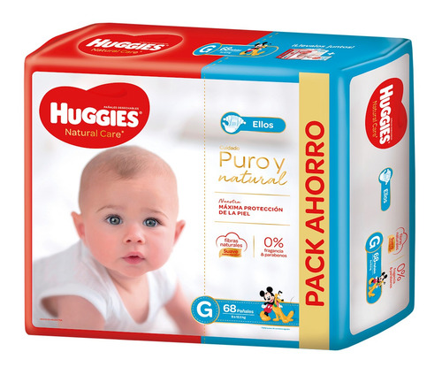 Imagen 1 de 1 de Pañales Huggies Natural Care para ellos G 68 u