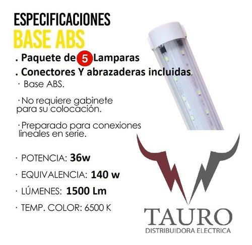 5 Regleta Tubo Doble Led Base Integrada Blanca 36w Oferta