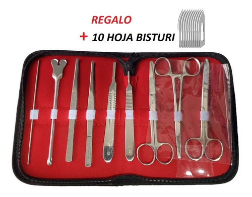 Estuche Disección Cirugía Menor, Sutura Set 9 Pieza + 10 Hoj