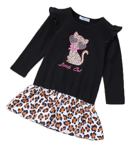 Lindo Vestido De Retazos Con Estampado De Leopardo Para Niña