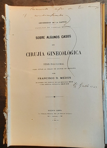 Tesis De 1899 Medus F. D. Casos De Cirujia Ginecologica C1