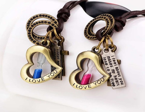 Collar Colgante Cuero Hombre Mujer Corazón Rosa Arena Moda