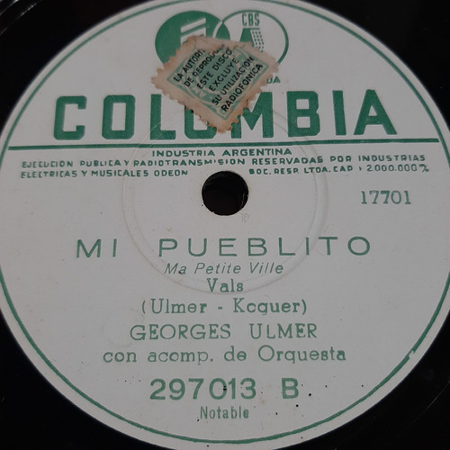 Pasta Georges Ulmer Acomp Orquesta Columbia C435