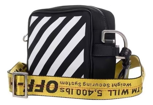 Crossbody Bandolera Off White Negro Lisa Níquel Amarillo