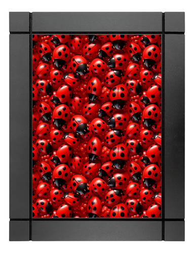 Cuadro Decorativo Madera Patrón Catarinas Mariquitas Negro Negro
