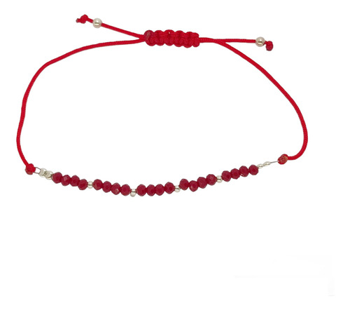 Pulsera Cristal Cordón Rojo Bolitas Plata Fina 925