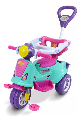 Triciclo Motoca C/ Guia Passeio e Pedal Avespa Pink Maral