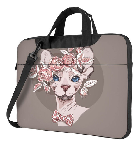 Bolso Ordenador Portatil Maletin Moda Gato Sphynx Flor Rosa