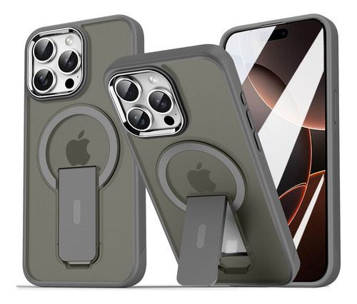 Funda Magnética Magsafe De Luxury For Magsafe Con Soporte Plegable Para iPhone 15, Plus, Pro/promax, Tapas Traseras Translúcidas Mate