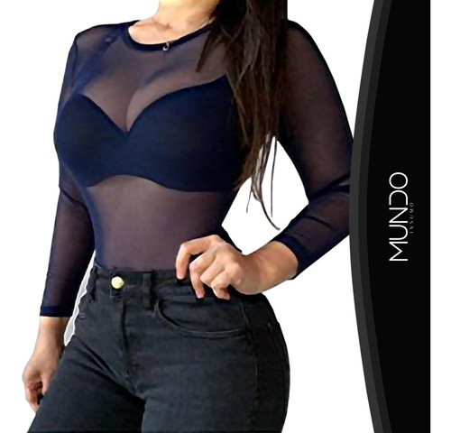 Body Crop Top Mujer Transparente Manga Larga