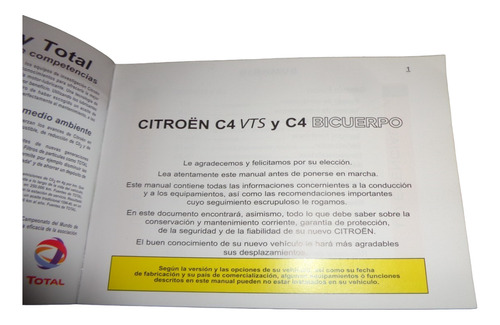 Citroen C4 Vts Y Bicuerpo 2010 Manual De Empleo (Usado)