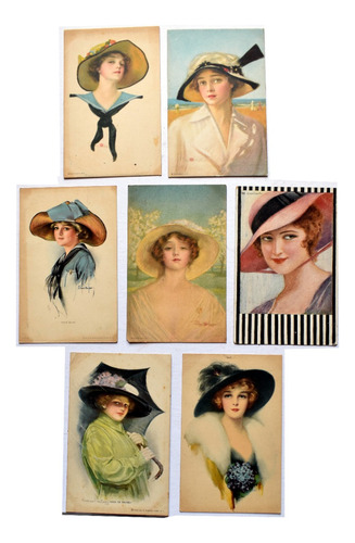 7 Postales Retratos De Mujeres . Usa . 1920. Godella . Gross