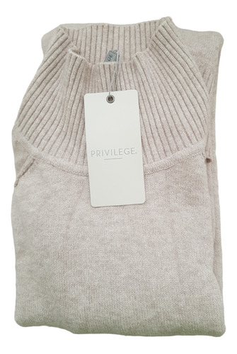 Sweater, Cuello Alto, Beige, Privilege, Sirve Tallas L/xl