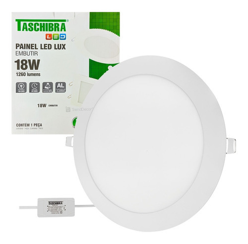 Painel Led Taschibra Lux Redondo Embutir Bivolt 18w - 3000k Cor Luz Quente 3000K 110V/220V