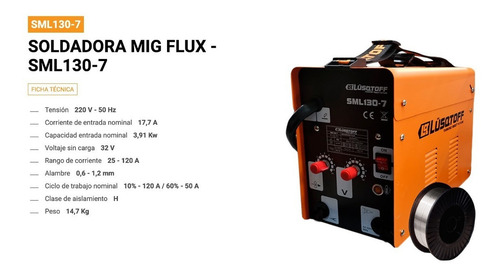 Soldadora Lüsqtoff Mig Flux SML130-7 Con Rollo De Alambre Flux - Naranja/Negro - 220V - 50 Hz