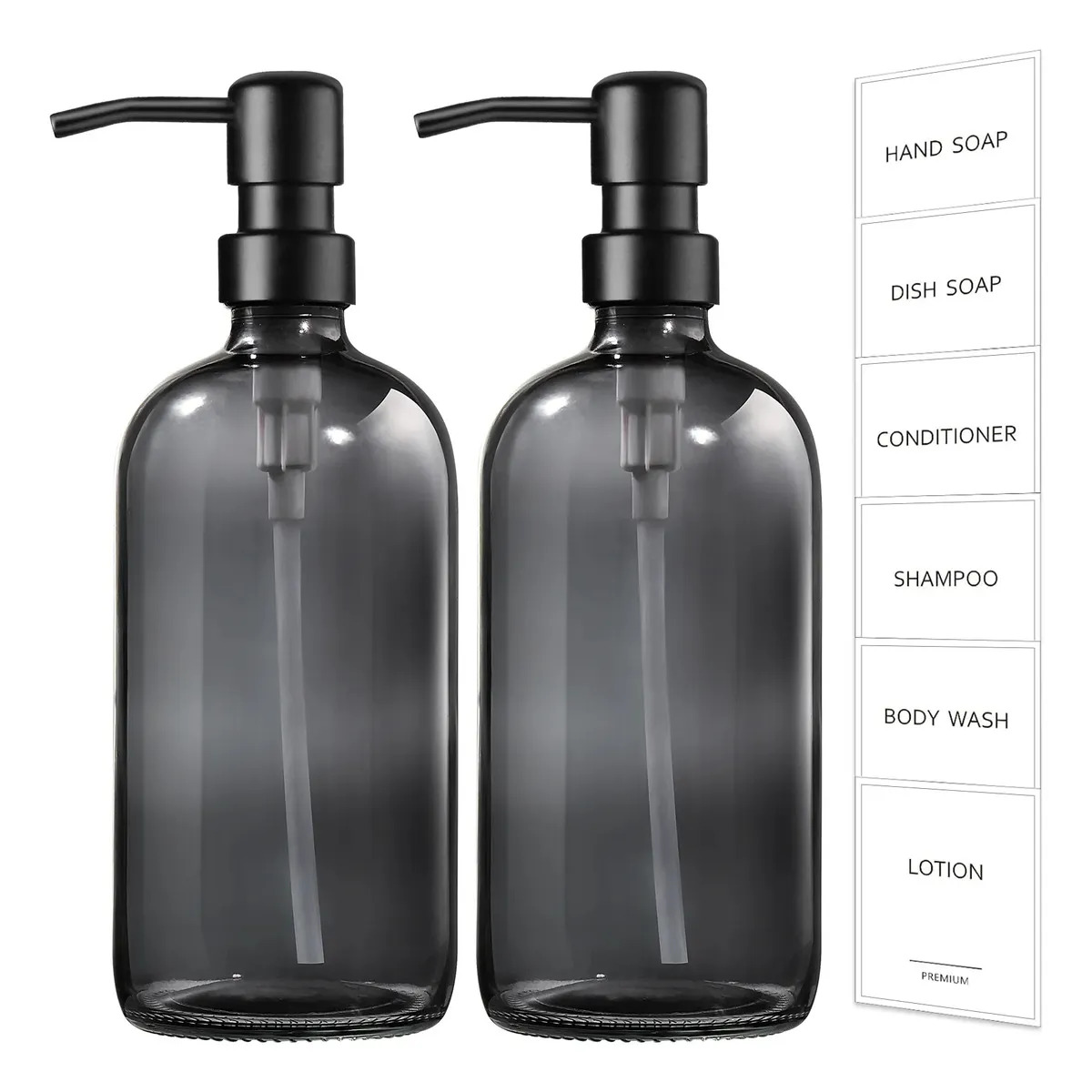 Dispensador De Jabon 2 Kit Vidrio Baño Accesorios Liquido Color Negro Transparente Dispensadores De Cocina GMISUN