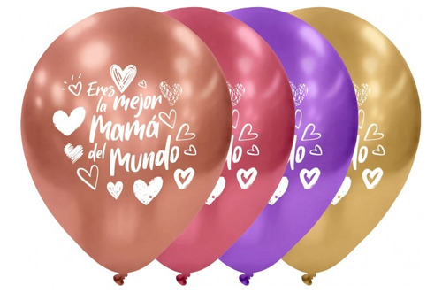 Globos Espejo Impresos - Eres La Mejor Mamá X12 Unidades