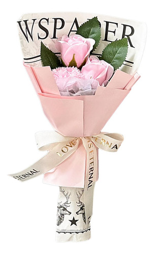 Ramo De Flores De Jabón, Regalo 3 Piezas De Flores Rosadas.