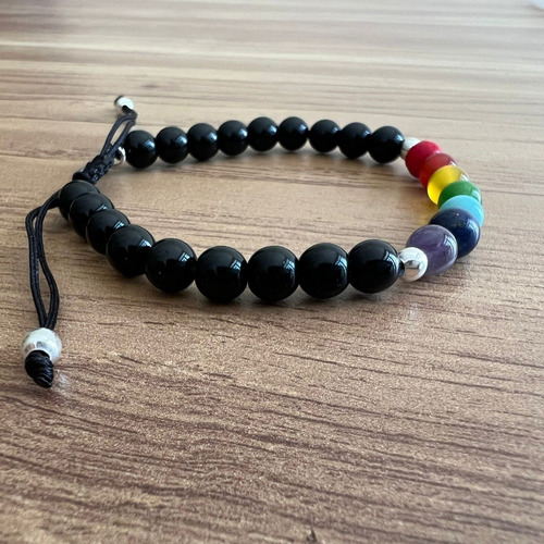 Imagen 4 de 10 de Pulsera 7 Chakras Con Onix Y Plata 925 Agalea Hombre Mujer