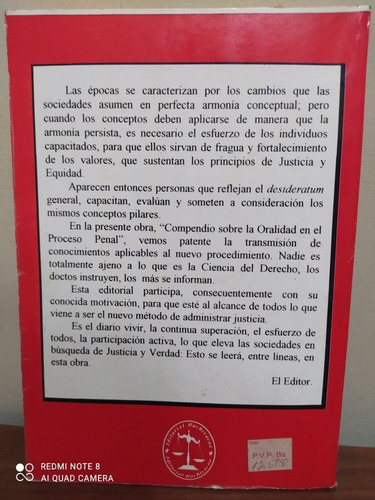 Compendio Sobre La Oralidad En El Proceso Penal (Usado)