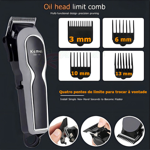 Kit Profissional Kemei Km-119 Barbeiro +km9163 Detalhe 127/220V