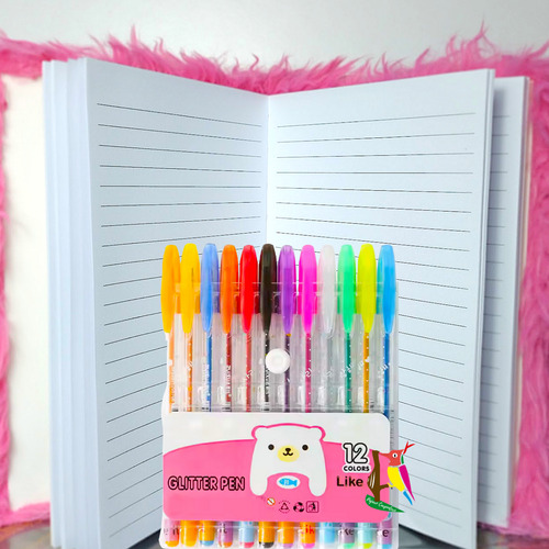 Diario Intimo Peluche + Lapiceras Glitter Candado Y Llaves Rosa Fluffy 2025