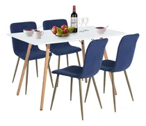 Comprar Comedor 4 Sillas Azul, Incluye 1 Mesa Comedor Blanco Y 4 Sillas Comedor Color Azul - Homemake Furniture