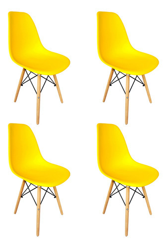 4 Cadeiras Eames Eiffel Escritório Sala Cozinha Decorativo Cor da estrutura da cadeira Amarela