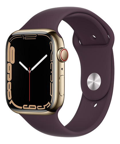 Apple Watch Series 7 (GPS + Cellular, 45mm) - Caja de acero inoxidable color oro - Correa deportiva cereza oscuro