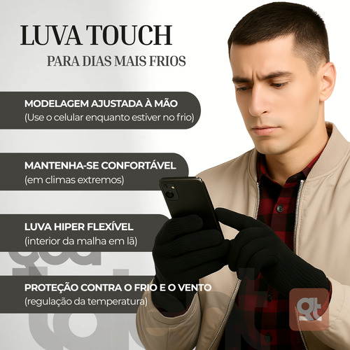 Kit 2 Luvas De Frio Lã Touch Screen Celular Tablet Inverno