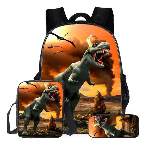 Mochila De Dinosaurio De 3 Piezas / 20l