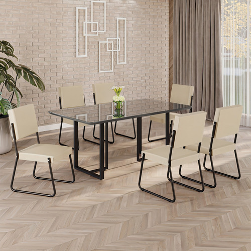Conjunto Sala De Jantar Mesa 160x90cm Base Lunna Tampo Dg