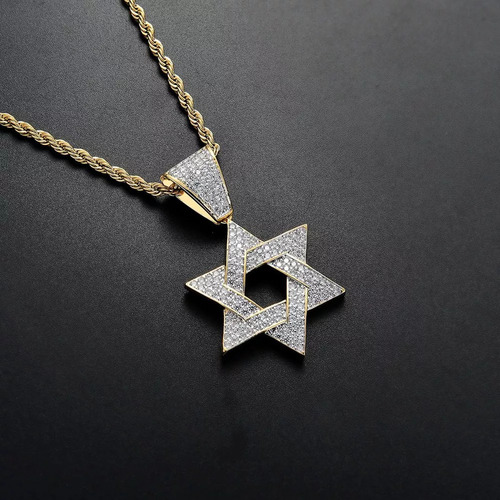Q Cristal 18 K Chapado En Oro Estrella De David Colgante