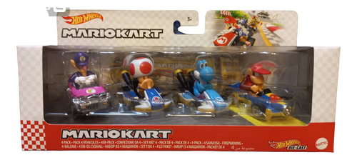 Pack Mario Kart Waluigi Toad Yoshi Azul Didi Kong Hot Wheels