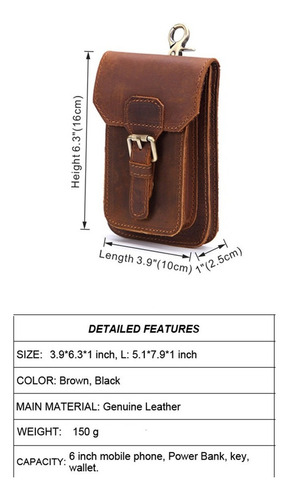 Bolso Cintura De Hombre Marrón Cuero Genuino Portacelular
