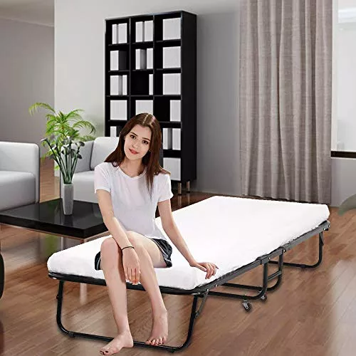 Cama plegable con colchón para adultos, cama plegable de invitados con  colchón de espuma viscoelástica, cama portátil con marco de acero plegable  con