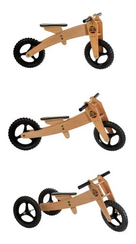 Kit Bicicleta Triciclo Infantil 1-5 Anos Woodbike 3 Em 1 