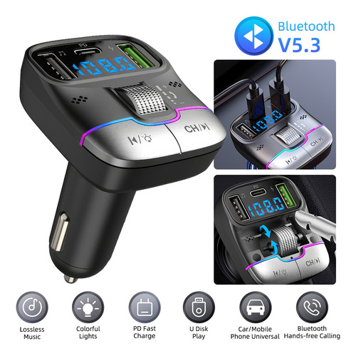 Transmisor Bluetooth 5.3 Fm, Adaptador De Coche, Carga Inalá