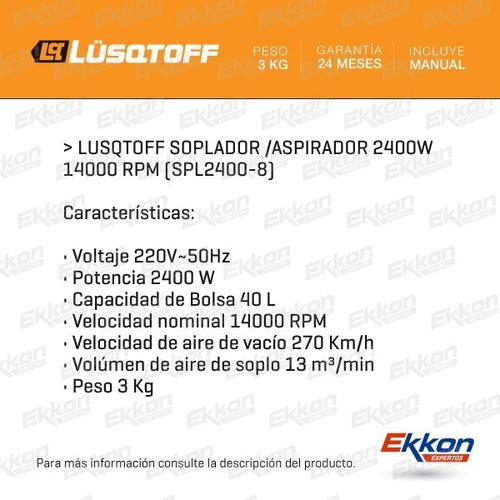 Soplador/aspirador Lusqtoff 2400 Watts Spl2400-8