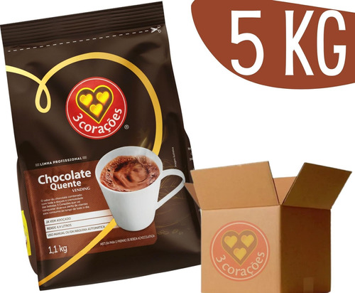 Chocolate Quente Com Leite Vending Soluvel 3 Corações 5x 1kg