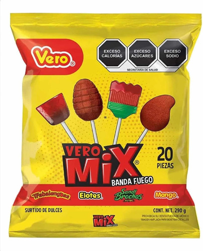 Paletas Vero De Caramelo Mix Surtido Banda Fuego 20pzs